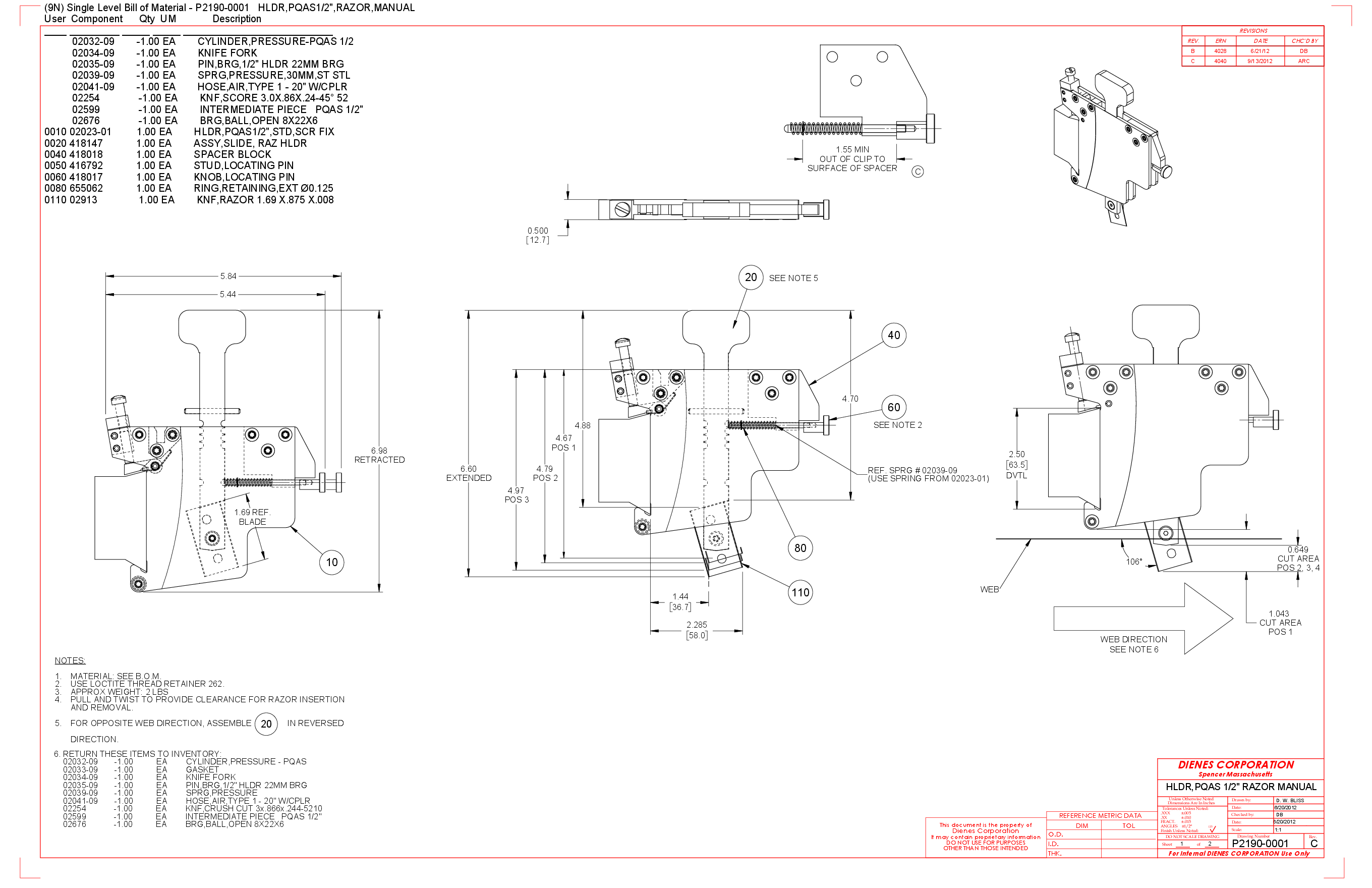 P2190 0001 0 50 PQAS Scr Manual Razor Cut Knife Holder